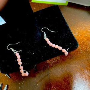 Hand made pink beaded dangle ear rings
